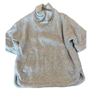 J.Crew Poncho Sweater Womens Large Gray Herringbone Funnel Neck Wool Blend Boxy